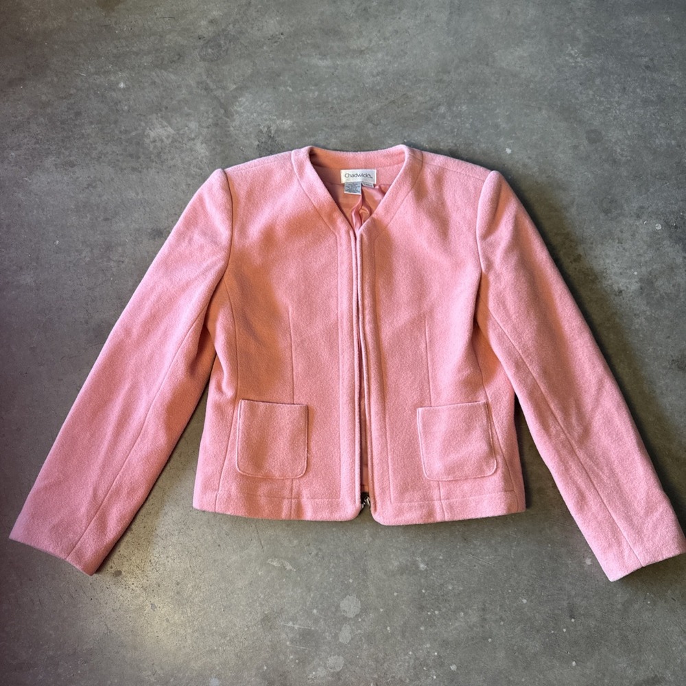 Chadwick's Of Boston Zip Front Wool Blazer Jacket‎ Womens 6 Pink Business Office